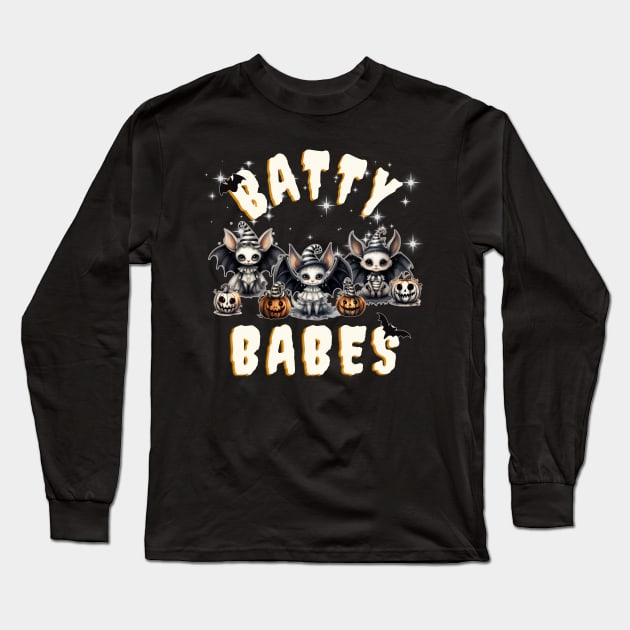 Batty Babes Funny Halloween Witches and Bats Long Sleeve T-Shirt by Mind Your Tee